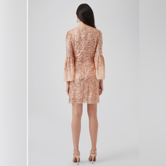 French Connection Cellienne Dusty Pink Sequin sheer flare sleeve Dress‎ Size 4 - Picture 5 of 6